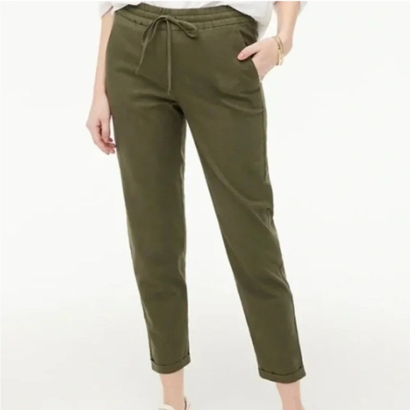 J Crew Factory Linen Cotton Blend Drawstring Pants Army Green Size 2 - Picture 11 of 11